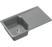 QUADRON NEAL 111 Evier en granit pour cuisine, dimensions : 86 x 50 x 20,5 cm, gris, Evier de cuisine à cuve unique, ensemble : Evier en granit + siphon manuel + cache-bon