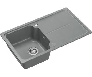 QUADRON NEAL 111 Evier en granit pour cuisine, dimensions : 86 x 50 x 20,5 cm, gris, Evier de cuisine à cuve unique, ensemble : Evier en granit + siphon manuel + cache-bon