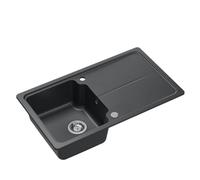 QUADRON NEAL 111 Évier en granit pour cuisine, dimensions : 86 x 50 x 20,5 cm, noir, évier de cuisine à cuve unique, ensemble : évier en granit + siphon manuel + cache-bon