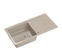 QUADRON NEAL 146 Evier en granit pour cuisine, dimensions : 100 x 50 x 21,5 cm, beige, Evier de cuisine ensemble Evier simple : Evier en granit + siphon manuel + cache-bon