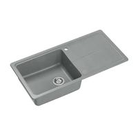 QUADRON NEAL 146 Évier en granit pour cuisine, dimensions : 100 x 50 x 21,5 cm, gris, évier de cuisine à cuve unique, ensemble : évier en granit + siphon manuel + cache