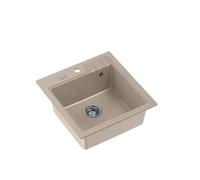 QUADRON PETER 110 Évier de cuisine en granit | Dimensions : 50 x 52 x 20 cm | Beige et acier | Évier simple en granit | Évier encastrable avec trou pour robinetterie | Évier de cuisine