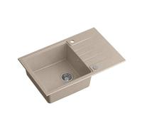 QUADRON PETER 111 Évier de cuisine, en granit, avec siphon manuel et égouttoir, taille : 78 x 50 x 20 cm, beige et acier