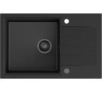 QUADRON Evier cuisine 1 bac | Taille 78 x 50 x 20, Couleur : Carbone Pur | PETER 111 Granit Evier simple de cuisine | Evier en granit | avec siphon manuel et égouttoir