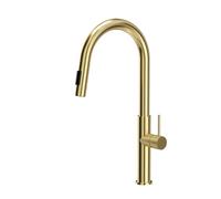 QUADRON Robinet de cuisine DARCY SteelQ Mélangeur 360°, Couleur : Or, Robinet de cuisine avec douchette extractible, Deux types de jets, Robinet d'évier en inox, Tête en céramique