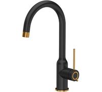 QUADRON Robinet de cuisine INGRID Q LINE SteelQ, mitigeur 360°, robinet de cuisine en acier inoxydable, fonction QFix, couleur: noir, hauteur: 34 cm, tête de robinet: céramique, finition cuivre PVD