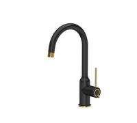 QUADRON Robinet de cuisine INGRID Q LINE SteelQ, mitigeur 360°, robinet de cuisine en acier inoxydable, fonction QFix, couleur: noir, hauteur: 34 cm, tête de robinet: céramique, finition PVD or