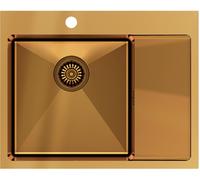 QUADRON Evier inox monocuve | Taille 62 x 48 x 20 cm Couleur : cuivre Pvd | RUSSEL 116 Evier simple de cuisine avec chambre en acier Evier en acier inoxydable | avec siphon
