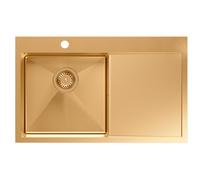 QUADRON Évier simple en acier inoxydable | Dimensions : 78 x 48 x 20 cm Couleur : cuivre Pvd | RUSSEL 111 Évier encastrable avec trou pour robinetterie | Évier de cuisine simple avec chambre en acier