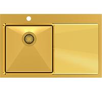 QUADRON Évier monocuve Évier en acier inoxydable | Taille 78 x 48 x 20 cm Couleur: Pvd Doré | RUSSEL 111 Évier à encastrer avec trou pour robinet | Évier de cuisine simple avec égouttoir