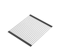 QUADRON Tapis d'Evier en silicone et acier | Taille 43 x 32 cm Couleur: Noir | Multifonctionnel Résistant à la température | QMAT pour la cuisine, pour sécher la vaisselle