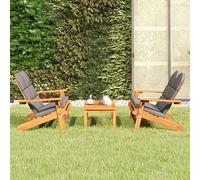 QUAHEAS Adirondack Salon de jardin 3 pièces en bois d'acacia massif, bancs pliables avec coussins, ensemble de sièges d'extérieur confortable pour terrasse et jardin