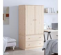 QUAHEAS ALTA Armoire 90 x 55 x 170 cm en pin massif non traité avec tringle à vêtements et 2 tiroirs, pour chambre à coucher, durable et robuste