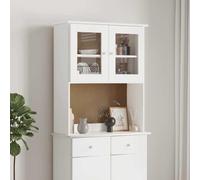 QUAHEAS Alta - Meuble de rangement polyvalent en pin massif - Blanc - 77 x 30 x 92 cm - Avec portes en verre et boutons en bois - Espace de rangement polyvalent pour cuisine, salle à manger, salon