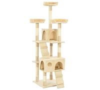 QUAHEAS Arbre à chat avec colonnes en sisal, surface en peluche, hauteur 170 cm, avec deux maisons, rampes, plateformes d'observation, arbre d'escalade stable pour le soin des griffes, jouer, dormir
