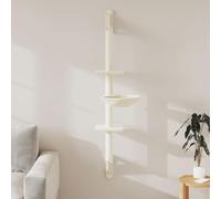 QUAHEAS Arbre à chat - Montage mural - Crème - 142,5 cm - Avec colonne à gratter en sisal - Surfaces de couchage en peluche - Meuble en bois solide pour escalade, jouer et se détendre dans