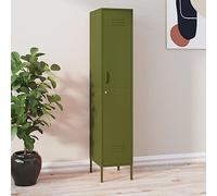 QUAHEAS Armoire à casiers verrouillables - Vert olive - 35 x 46 x 180 cm - En acier et métal - Avec 4 étagères - Pieds verrouillables - Pour bureau, garage, couloir - Espace de rangement polyvalent