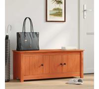QUAHEAS Armoire à chaussures en pin massif marron cire, 110 x 38 x 45,5 cm, avec beaucoup d'espace de rangement et trois portes, buffet pratique pour couloir, salon et salle à manger