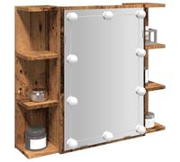 QUAHEAS Armoire à miroir avec éclairage LED, aspect bois recyclé, 70 x 16,5 x 60 cm, montage mural, armoire de salle de bain avec espace de rangement, convient pour les pièces humides, pour salle de