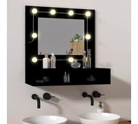 QUAHEAS Armoire à miroir avec LED noire - 60 x 31,5 x 62 cm - Matériau du bois - Éclairage USB - Armoire de salle de bain - Montage mural ou plateau de table - Convient pour les pièces humides
