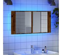 QUAHEAS Armoire à miroir LED, aspect bois vieilli, 90 x 12 x 45 cm, matériau du bois, résistante à l'humidité, avec éclairage réglable, pour salle de bain