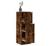 QUAHEAS Armoire à pharmacie en chêne fumé, 40 x 41 x 118 cm, en bois dérivé, multi-usages, avec tiroirs, espace de rangement pour cuisine, bureau, salon, buffet de rangement