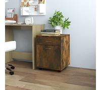 QUAHEAS Armoire à roulettes en chêne fumé 45 x 38 x 54 cm - En matériau dérivé du bois - Armoire de rangement mobile avec 1 compartiment et tiroir - Caisson de bureau à roulettes pour dossiers et