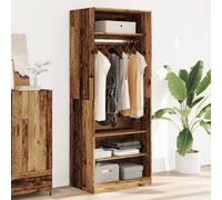 QUAHEAS Armoire aspect bois vieilli 80 x 50 x 200 cm - En matériau dérivé du bois - Armoire robuste avec tringle à vêtements - Garde-robe avec portes - Résistante à l'humidité