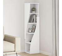 QUAHEAS Armoire d'angle blanche 32 x 32 x 140 cm en bois - Design fin - 4 étagères - Rangement peu encombrant pour le salon - Finition minimaliste