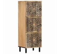 QUAHEAS Armoire d'appoint en bois de manguier massif 40 x 33 x 110 cm avec motif sculpté à la main, cadre en fer robuste, buffet avec espace de rangement pour salon et salle à manger