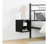 QUAHEAS Armoire de chevet murale à LED en bois noir - Table de chevet flottante avec éclairage LED USB - 2 étagères - Idéale pour chambre à coucher, salon - Installation peu encombrante