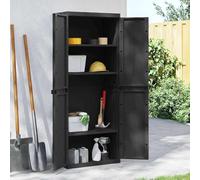 QUAHEAS Armoire de jardin noire 65 x 37 x 165 cm - En polypropylène polypropylène robuste - Armoire de rangement pour jardin, balcon, terrasse - Armoire verrouillable multi-usages avec étagère