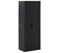 QUAHEAS Armoire de jardin noire 65 x 45 x 172 cm - En polypropylène aspect rotin - Armoire multi-usages avec 4 étagères - Support pour balai - Pour jardin, terrasse, garage - Meuble de rangement