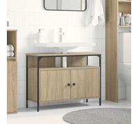 QUAHEAS Armoire de lavabo avec porte, marron, 80 x 30 x 60 cm, matériau dérivé du bois, durable, espace de rangement, meuble de salle de bain, résistant à l'humidité, design moderne
