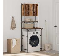 QUAHEAS Armoire de machine à laver en bois vieilli 68 x 48,5 x 194 cm avec étagères réglables, espace de rangement pour accessoires, pièces de rechange et machine à laver, convient pour chargement