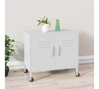 QUAHEAS Armoire de rangement blanche 60 x 35 x 56 cm - En acier robuste avec roulettes - Étagère réglable pour fichiers, CD, multimédia, livres, polyvalente