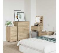 QUAHEAS Armoire de rangement, en chêne Sonoma, 40 x 48 x 81 cm, multi-usages, avec 3 tiroirs, pour salon, bureau