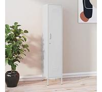 QUAHEAS Armoire de rangement multi-usages en acier avec 4 étagères, pieds, serrure, ventilation, blanche, 35 x 46 x 180 cm