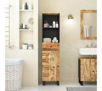 QUAHEAS Armoire de salle de bain, 38 x 33 x 160 cm, en bois massif mangue, avec espace de rangement, pieds en fer, porte flexible, pour ranger la salle de bain