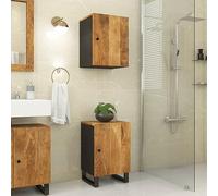 QUAHEAS Armoire de salle de bain, 38 x 33 x 58 cm, en bois de manguier massif, marron miel, avec 2 compartiments, porte flexible, pieds en fer stables, pour salle de bain, toilettes d'invités
