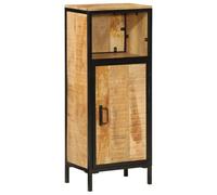 QUAHEAS Armoire de salle de bain, 40 x 27 x 90 cm, en bois massif de mangue, cadre en fer, armoire de salle de bain stable avec espace de rangement pour ustensiles de bain, design moderne