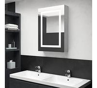 QUAHEAS Armoire de salle de bain à LED avec miroir - Gris béton - 50 x 13 x 70 cm - Montage mural - 3 tablettes - Revêtement en mélamine - Miroir de salle de bain avec éclairage pour cosmétiques
