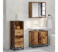 QUAHEAS Armoire de salle de bain, aspect bois vieilli, 35 x 37,5 x 100 cm, matériau à base de bois, cadre en acier robuste, avec tiroirs, rangement polyvalent pour articles de toilette, design moderne