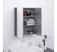 QUAHEAS Armoire de salle de bain avec miroir - 60 x 15 x 75 cm - En MDF gris brillant - Montage mural - 2 portes et 3 compartiments - Pour salle de bain - Convient aux pièces humides - Design moderne
