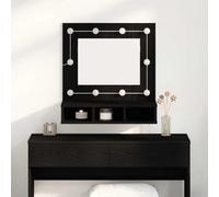 QUAHEAS Armoire de salle de bain avec miroir, aspect chêne, noire, 62 x 31,5 x 62 cm, montage mural, avec éclairage LED, étagères, matériau du bois, pour salle de bain, design rustique