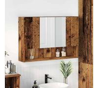 QUAHEAS Armoire de salle de bain avec miroir et porte, aspect bois vieilli, 80 x 17 x 55 cm, montage mural, avec miroir et porte, pour rangement de salle de bain