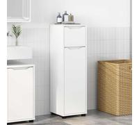 QUAHEAS Armoire de salle de bain, blanche, 30,5 x 30 x 101 cm, en matériau dérivé du bois, résistante à l'humidité, avec porte et tiroir, armoire de salle de bain, pour articles de toilette, étagères