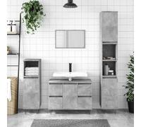 QUAHEAS Armoire de salle de bain, gris béton, 80 x 33 x 60 cm, avec porte, 4 tiroirs, pieds en fer, résistante à l'humidité, design moderne