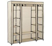 QUAHEAS Armoire en tissu avec compartiments, tringle à vêtements, crème, 150 x 45 x 176 cm, armoire portable en tissu non tissé, chambre à coucher, grenier