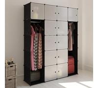 QUAHEAS Armoire modulaire avec 14 compartiments, noir/blanc, 37 x 146 x 180,5 cm, armoire portable pour chambre à coucher, salon, solution de rangement polyvalente